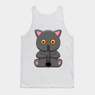 Kawaii Cat Is Playing The Clarinet Tank Top